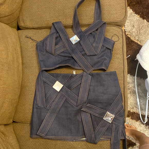 Hard denim 2 piece set. No stretch . This is a statement piece. Birthday, vacay